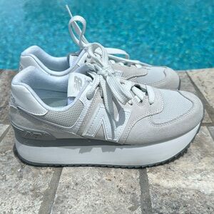 Women’s New Balance 574+ Platforms Reflection with rain cloud and white Size 7